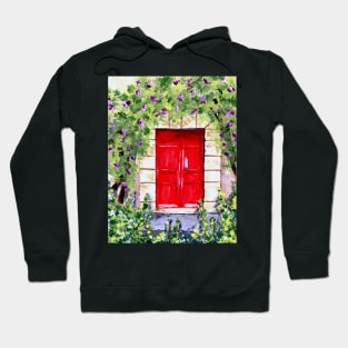 Rustic Red Door in the Woods Surrounded by Flowers Hoodie